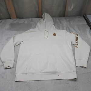 Carhartt Hoodie Women Large 12-14 WHT Relaxed Iconic Clarksburg Logo Sweatshirt
